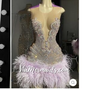THE GIRL THEY LOVE TO HATE IRIDESCENT RHINESTONE DRESS WITH LILAC PURPLE FEA